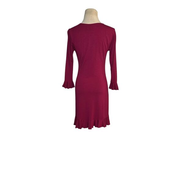 Urban Outfitters Grace Burgundy 3/4 Sleeves Ruffle Mini Dress size Small - Picture 13 of 16